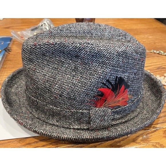 KANGOL DESIGN Fedora WOOL Hat Medium BROWN TWEED Band Feather Classic - Picture 10 of 10